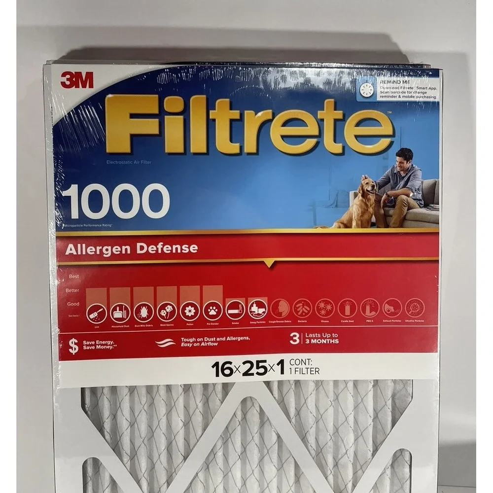 3‎ Pack 3M Filtrete 1000 Allergen Defense 16x25x1 Air Filter NEW